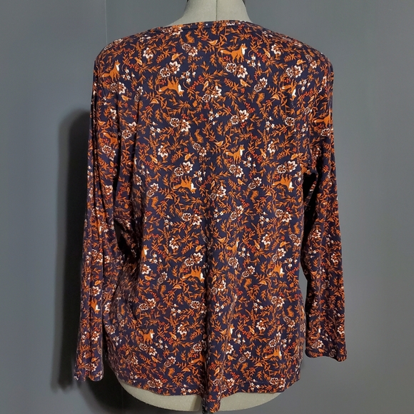 Croft & Barrow Long Sleeve Tee Navy Blue with Foxes and Birds Women's Size 1X - Picture 4 of 6